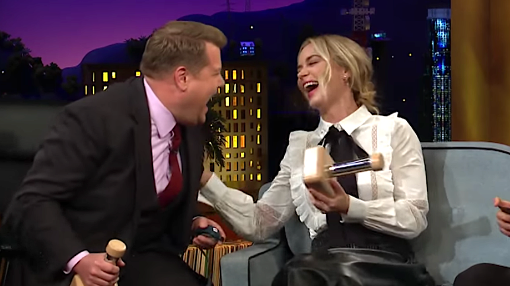 Emily Blunt And James Corden Electric-Shock Each Other For No Good Reason |  HuffPost Entertainment